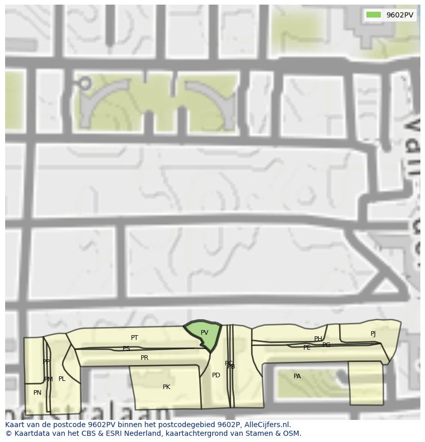 Afbeelding van het postcodegebied 9602 PV op de kaart.