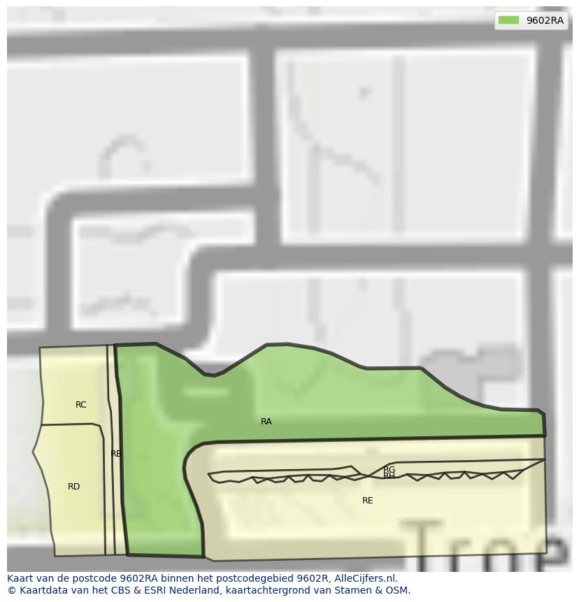 Afbeelding van het postcodegebied 9602 RA op de kaart.