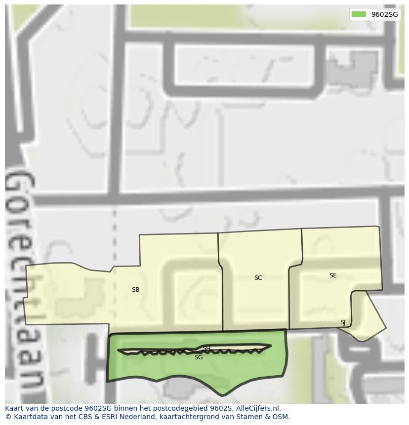 Afbeelding van het postcodegebied 9602 SG op de kaart.