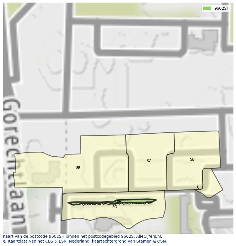 Afbeelding van het postcodegebied 9602 SH op de kaart.