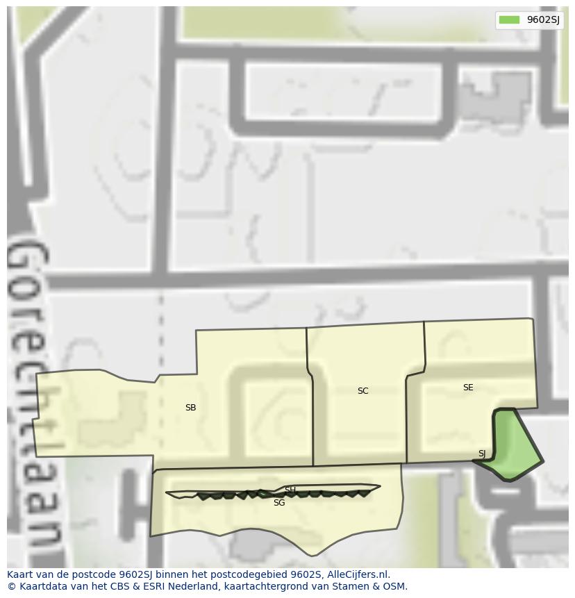 Afbeelding van het postcodegebied 9602 SJ op de kaart.