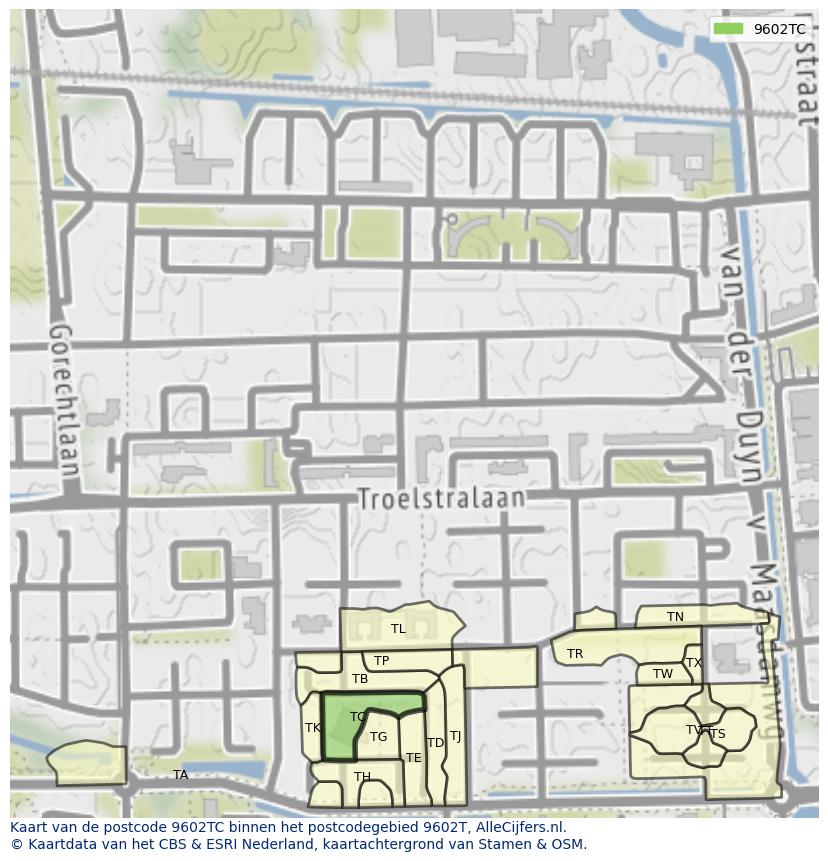 Afbeelding van het postcodegebied 9602 TC op de kaart.