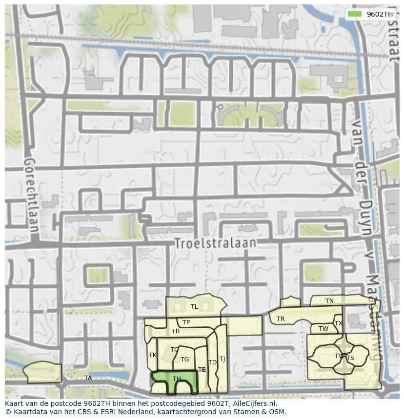 Afbeelding van het postcodegebied 9602 TH op de kaart.