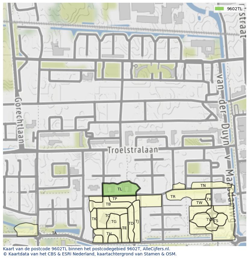 Afbeelding van het postcodegebied 9602 TL op de kaart.