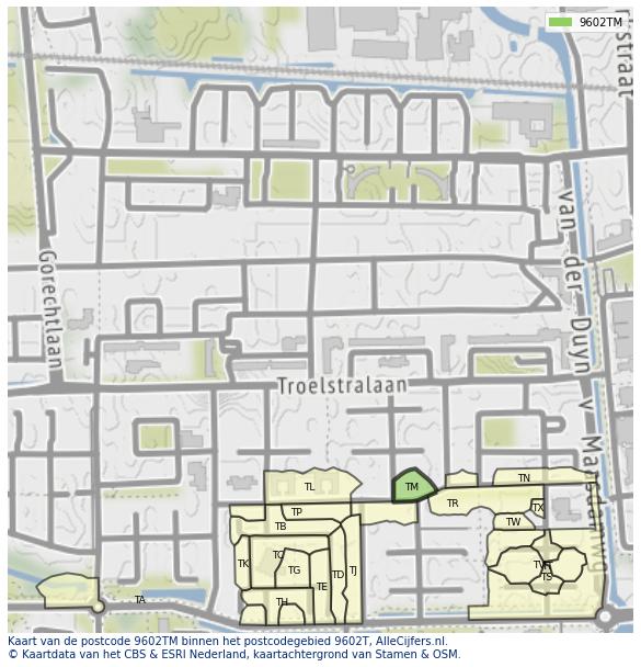 Afbeelding van het postcodegebied 9602 TM op de kaart.