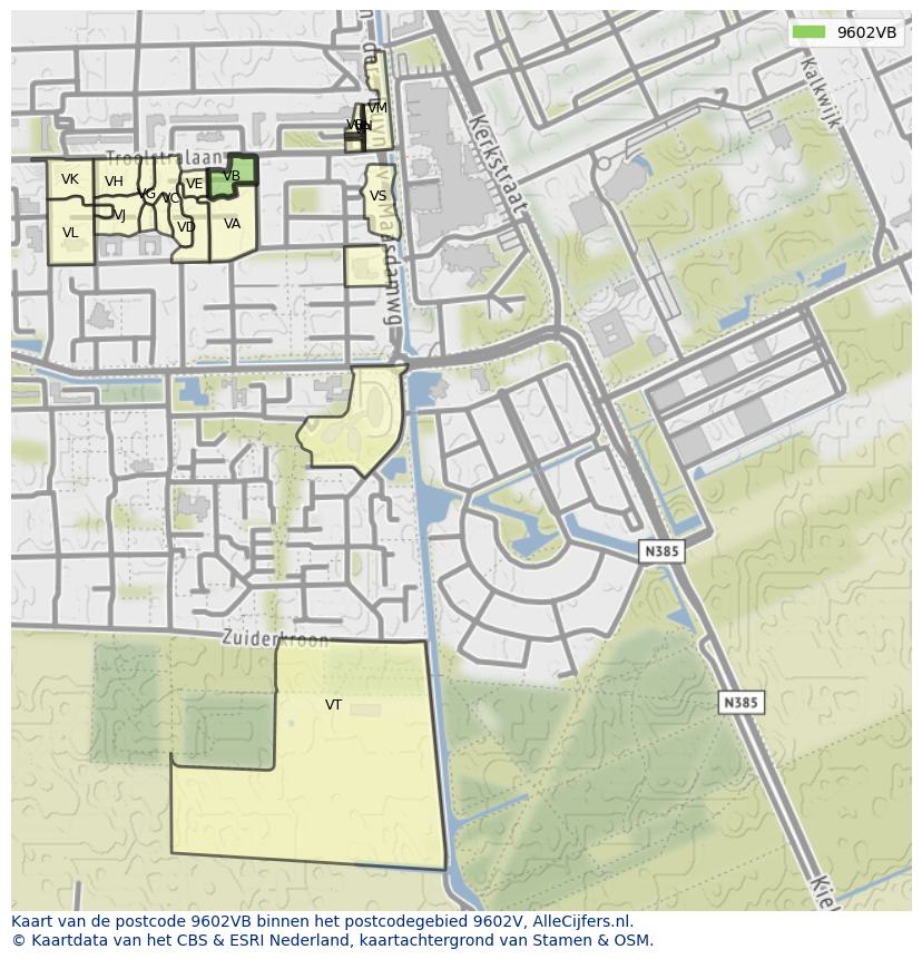 Afbeelding van het postcodegebied 9602 VB op de kaart.