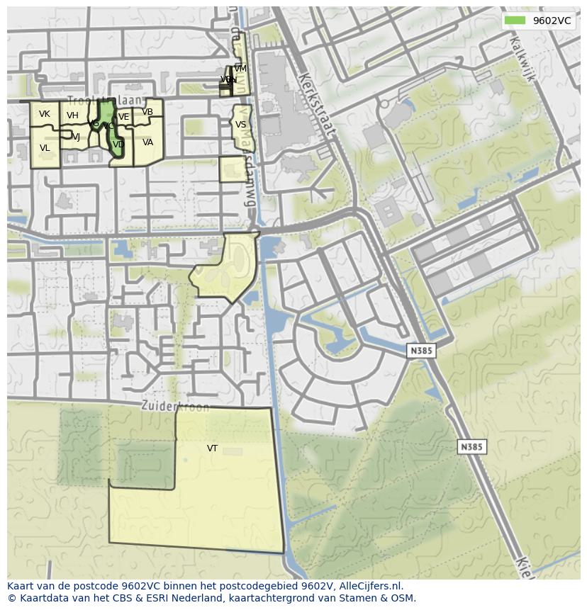 Afbeelding van het postcodegebied 9602 VC op de kaart.