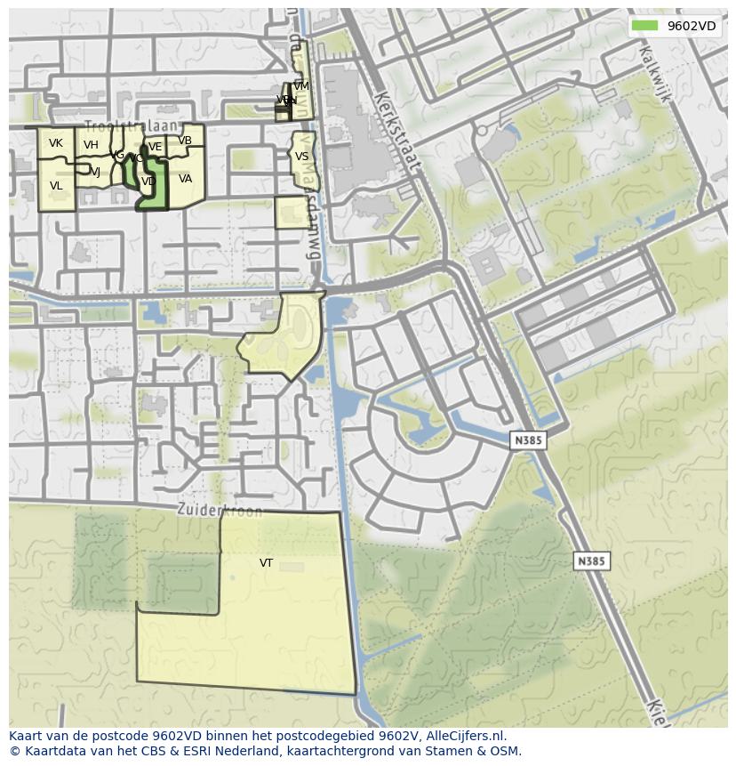 Afbeelding van het postcodegebied 9602 VD op de kaart.