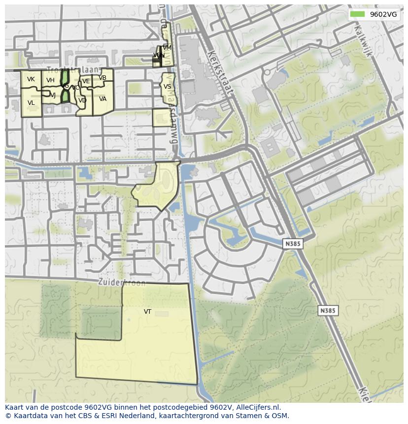 Afbeelding van het postcodegebied 9602 VG op de kaart.