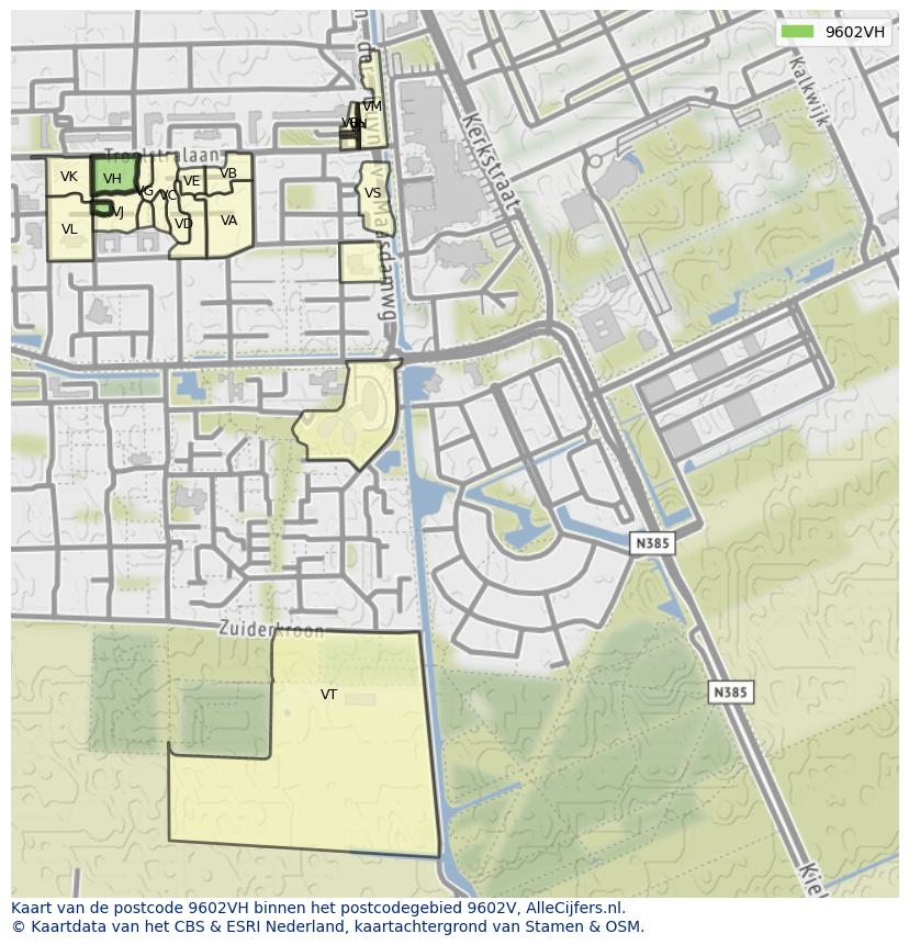 Afbeelding van het postcodegebied 9602 VH op de kaart.