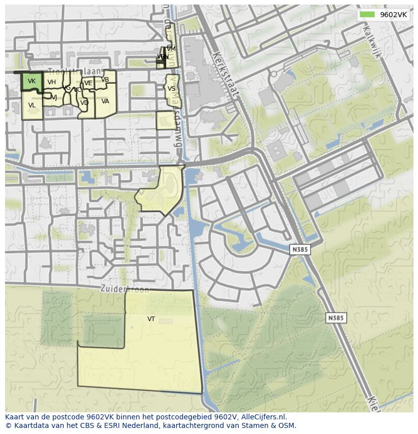 Afbeelding van het postcodegebied 9602 VK op de kaart.