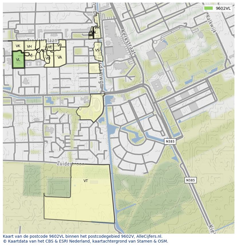 Afbeelding van het postcodegebied 9602 VL op de kaart.