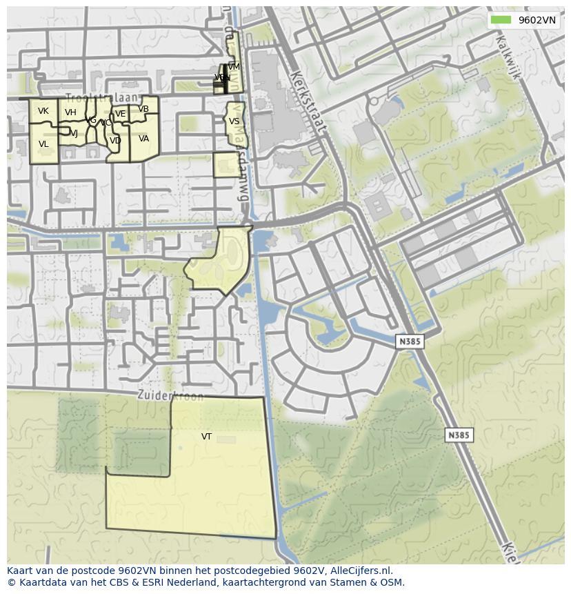 Afbeelding van het postcodegebied 9602 VN op de kaart.