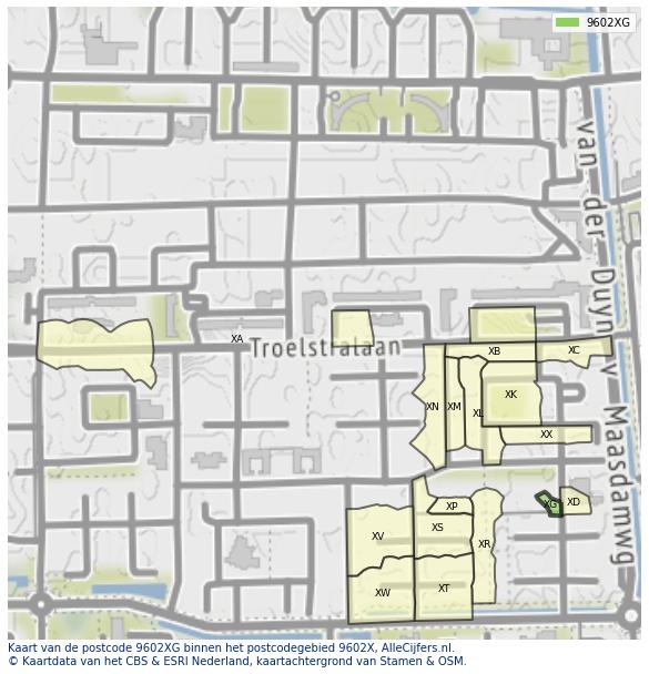 Afbeelding van het postcodegebied 9602 XG op de kaart.