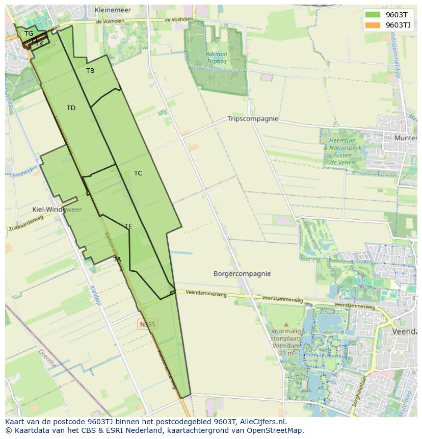 Afbeelding van het postcodegebied 9603 TJ op de kaart.