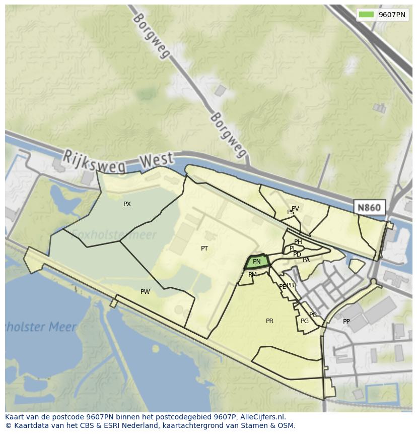 Afbeelding van het postcodegebied 9607 PN op de kaart.