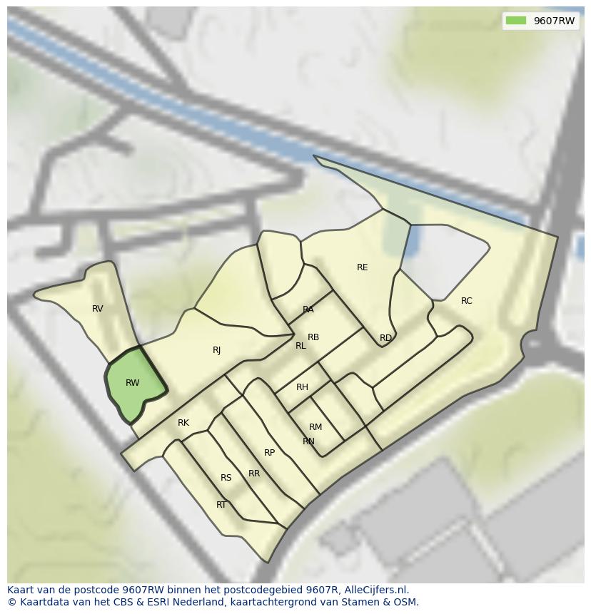 Afbeelding van het postcodegebied 9607 RW op de kaart.