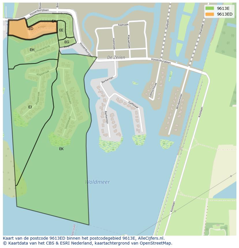 Afbeelding van het postcodegebied 9613 ED op de kaart.