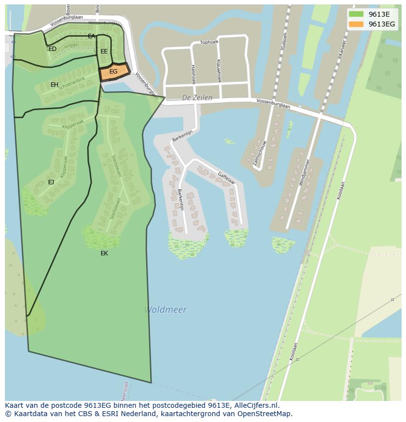 Afbeelding van het postcodegebied 9613 EG op de kaart.