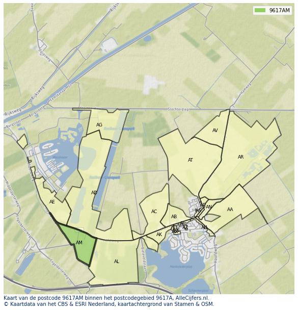 Afbeelding van het postcodegebied 9617 AM op de kaart.