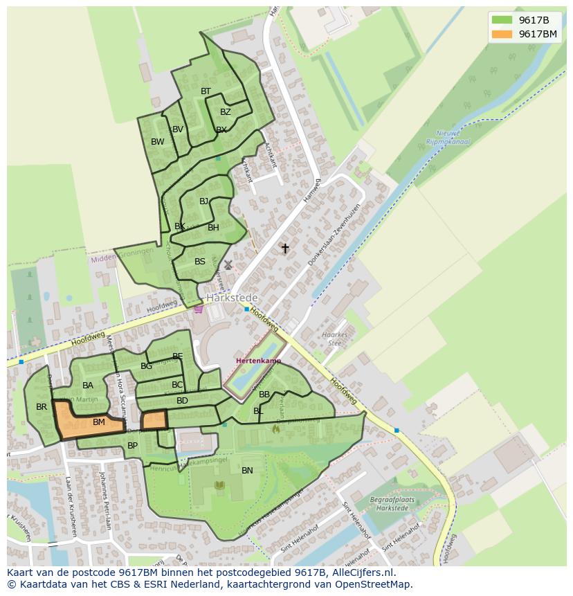 Afbeelding van het postcodegebied 9617 BM op de kaart.