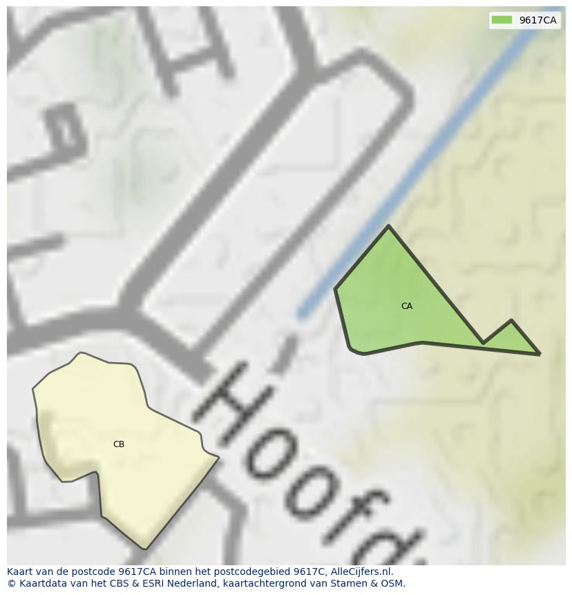 Afbeelding van het postcodegebied 9617 CA op de kaart.