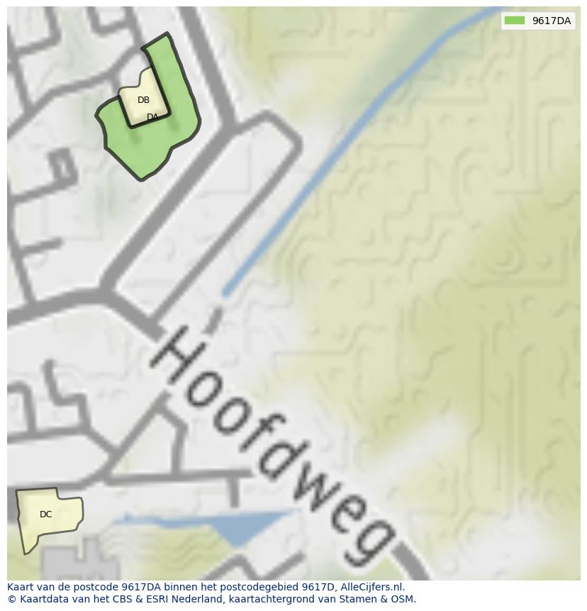 Afbeelding van het postcodegebied 9617 DA op de kaart.