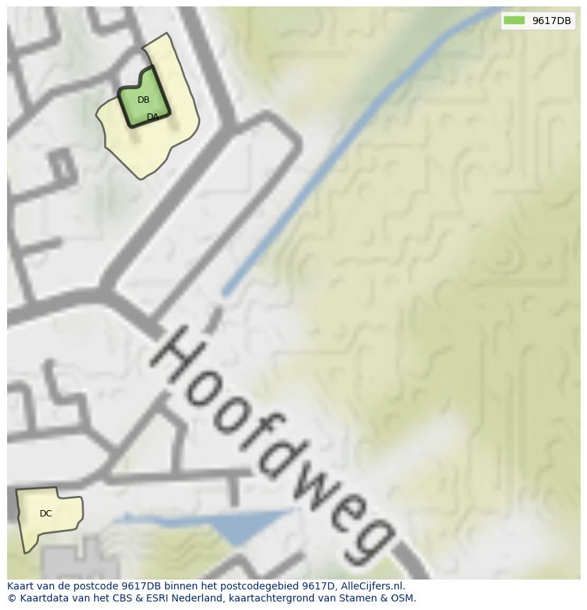Afbeelding van het postcodegebied 9617 DB op de kaart.