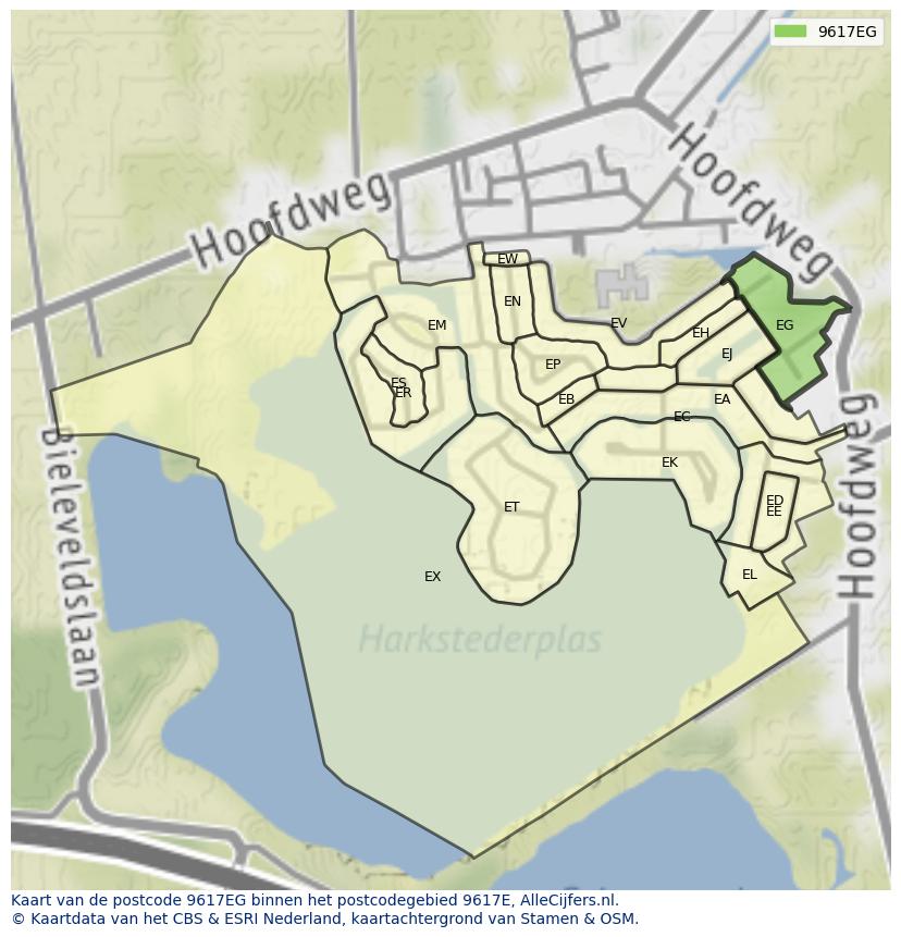 Afbeelding van het postcodegebied 9617 EG op de kaart.