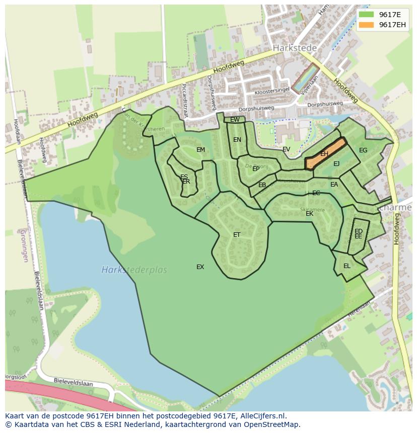 Afbeelding van het postcodegebied 9617 EH op de kaart.