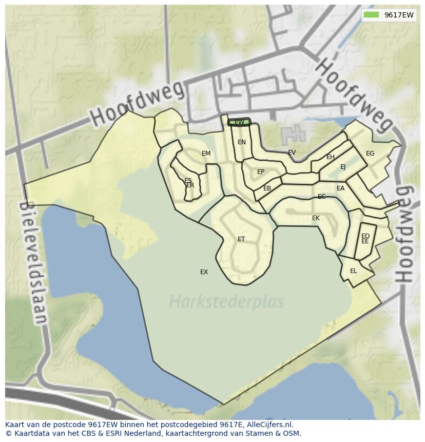 Afbeelding van het postcodegebied 9617 EW op de kaart.