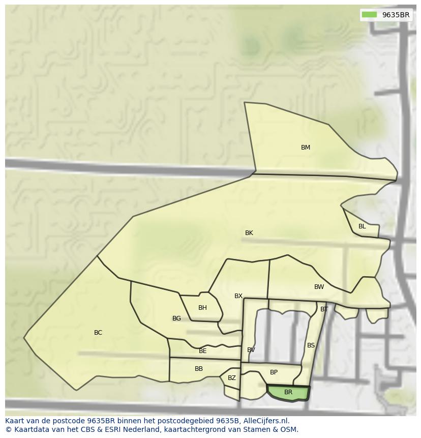 Afbeelding van het postcodegebied 9635 BR op de kaart.