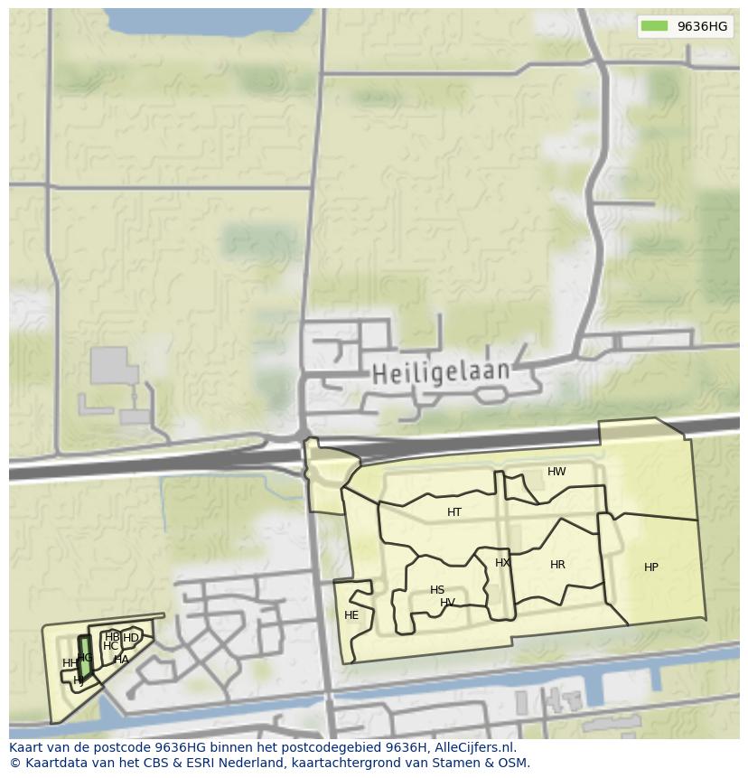 Afbeelding van het postcodegebied 9636 HG op de kaart.