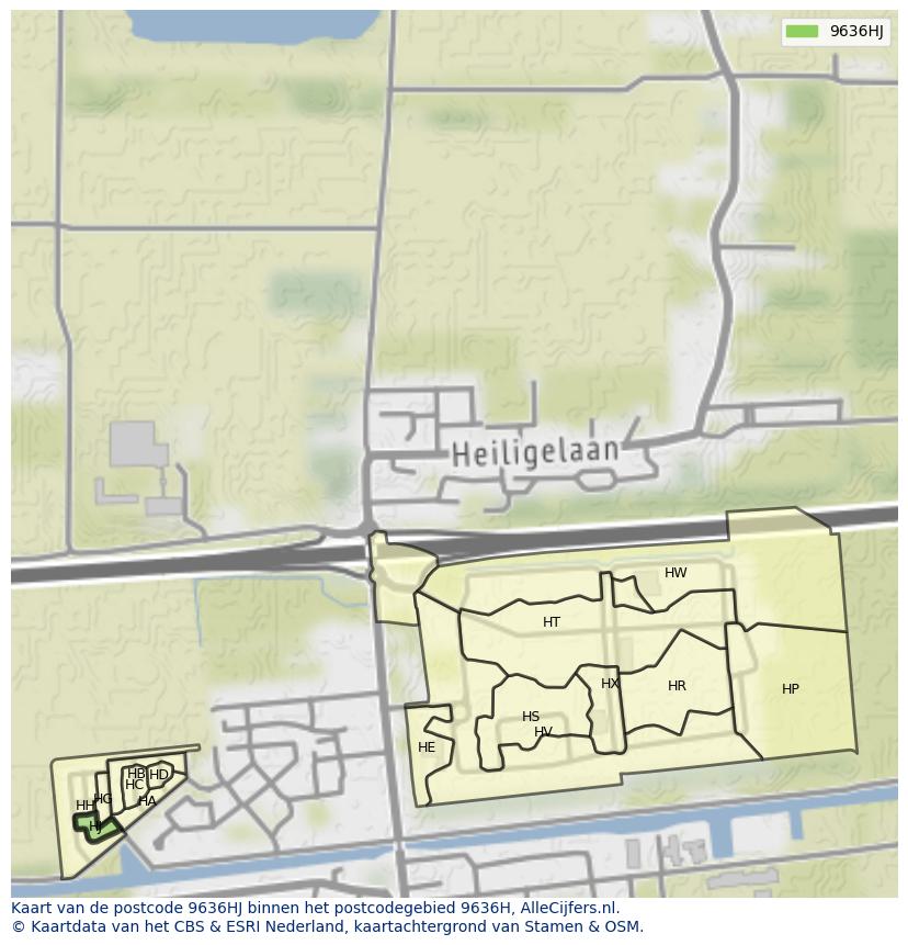 Afbeelding van het postcodegebied 9636 HJ op de kaart.