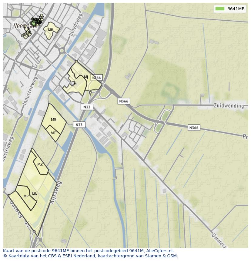 Afbeelding van het postcodegebied 9641 ME op de kaart.