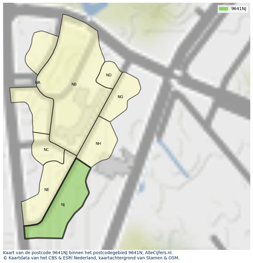 Afbeelding van het postcodegebied 9641 NJ op de kaart.