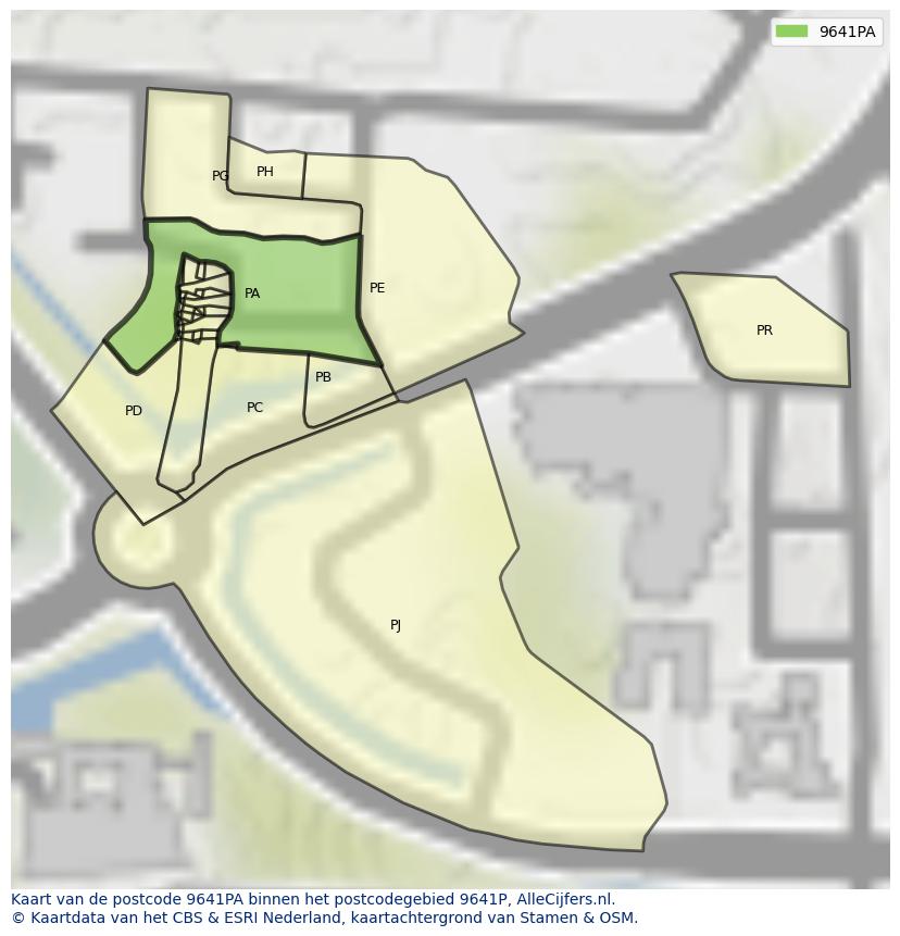 Afbeelding van het postcodegebied 9641 PA op de kaart.