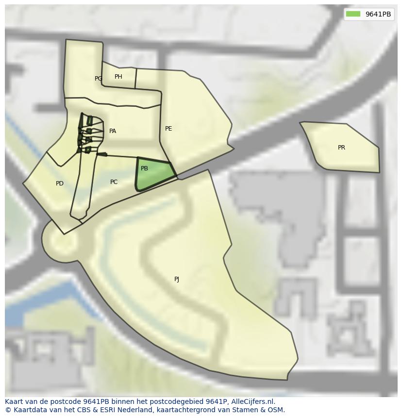 Afbeelding van het postcodegebied 9641 PB op de kaart.