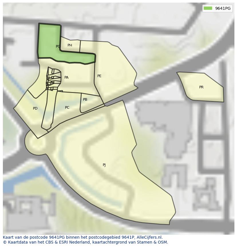 Afbeelding van het postcodegebied 9641 PG op de kaart.