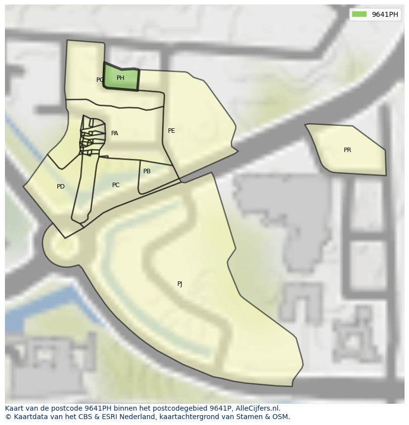 Afbeelding van het postcodegebied 9641 PH op de kaart.