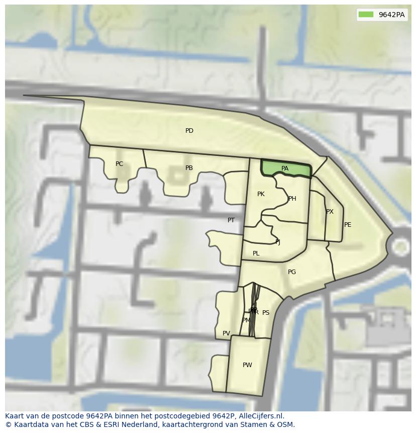 Afbeelding van het postcodegebied 9642 PA op de kaart.