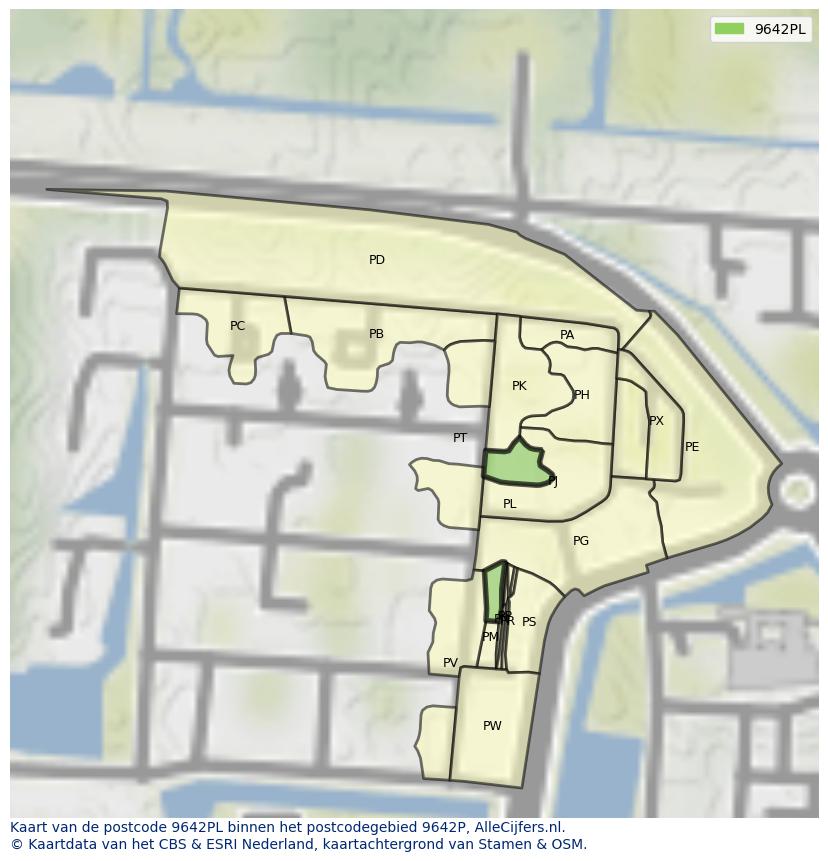 Afbeelding van het postcodegebied 9642 PL op de kaart.