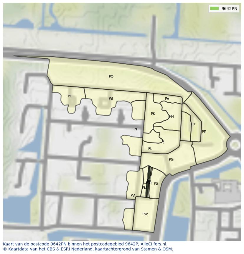 Afbeelding van het postcodegebied 9642 PN op de kaart.