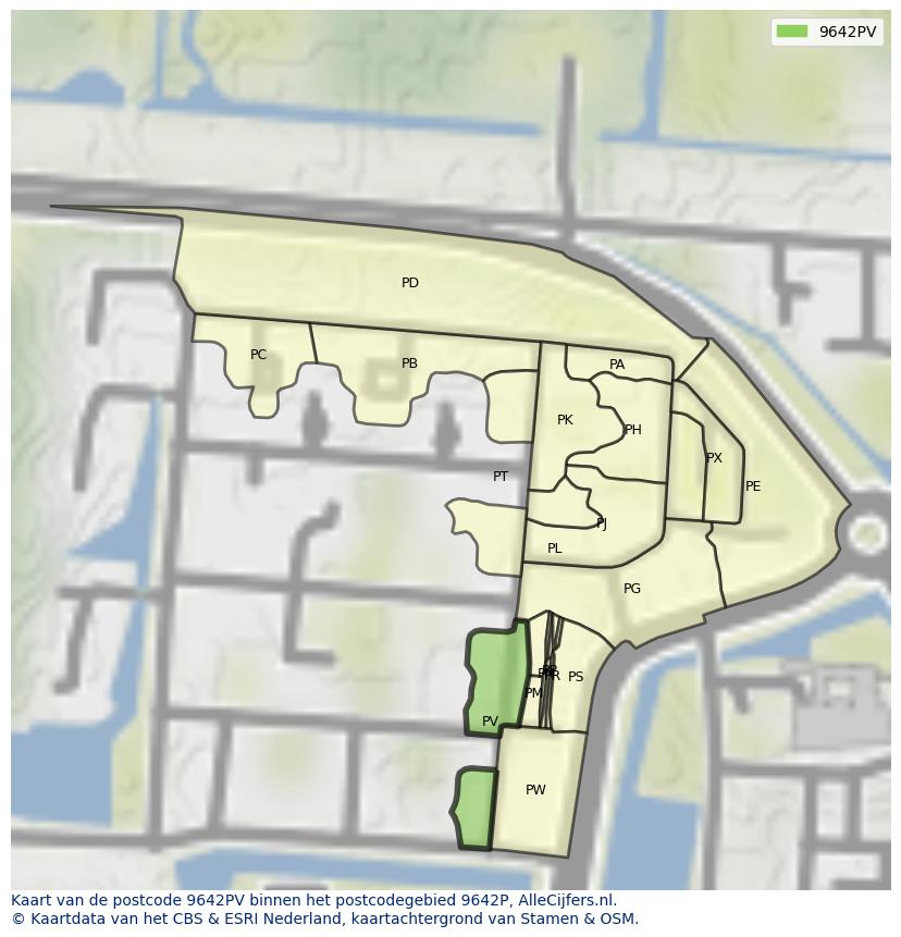 Afbeelding van het postcodegebied 9642 PV op de kaart.