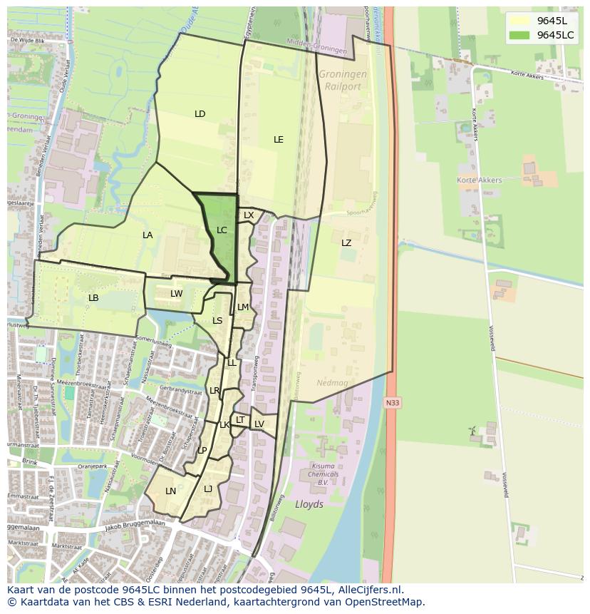 Afbeelding van het postcodegebied 9645 LC op de kaart.