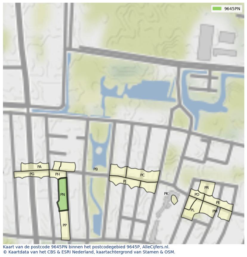 Afbeelding van het postcodegebied 9645 PN op de kaart.