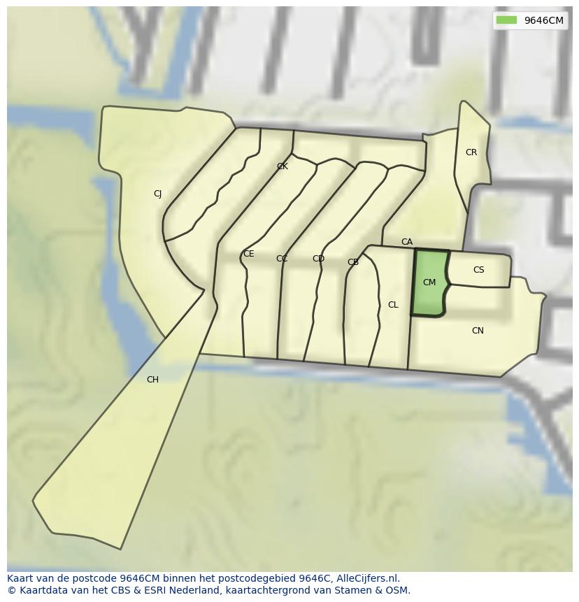 Afbeelding van het postcodegebied 9646 CM op de kaart.