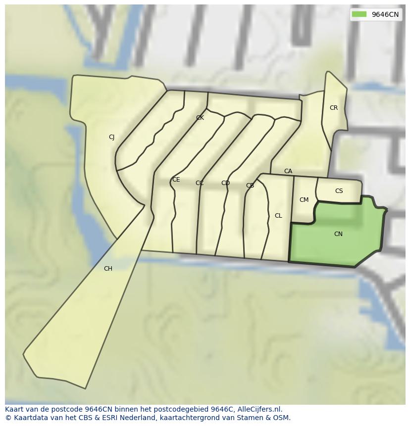 Afbeelding van het postcodegebied 9646 CN op de kaart.
