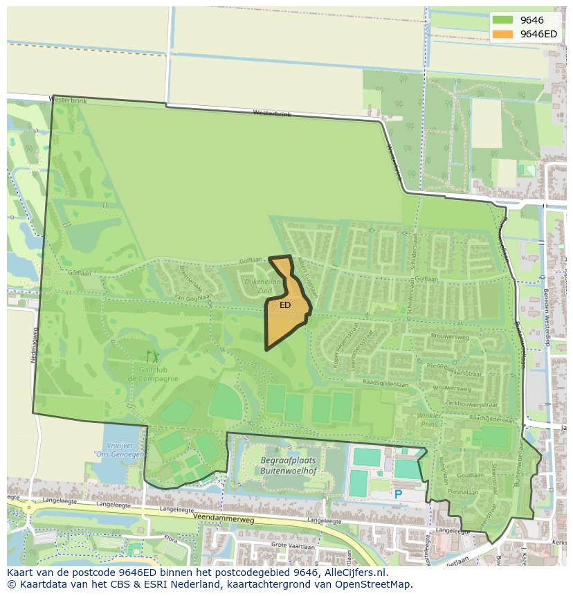 Afbeelding van het postcodegebied 9646 ED op de kaart.