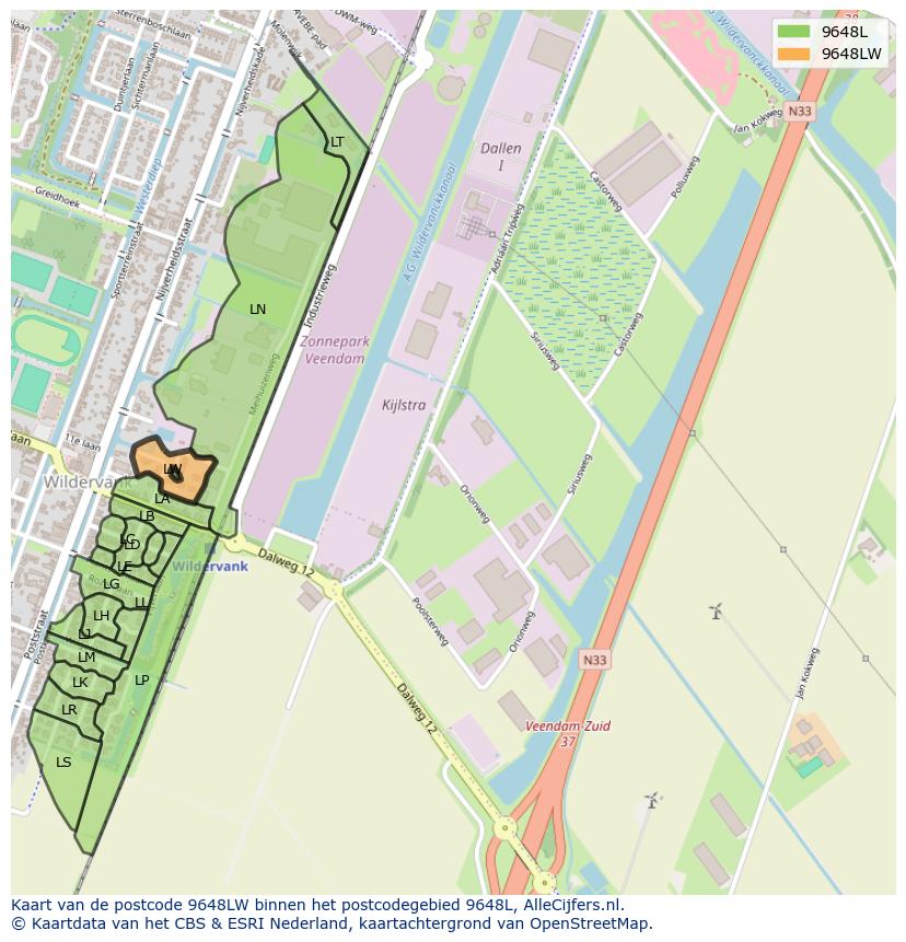 Afbeelding van het postcodegebied 9648 LW op de kaart.